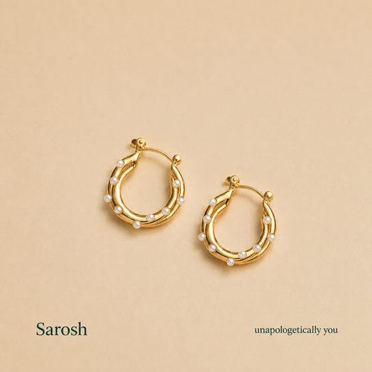 Golden Pearl Hoops